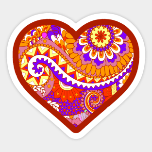 Purple and Orange Floral Heart Sticker